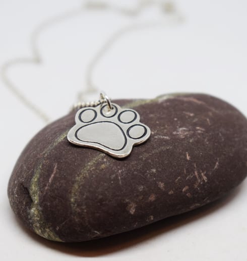 halsband med hundtass på en lila sten